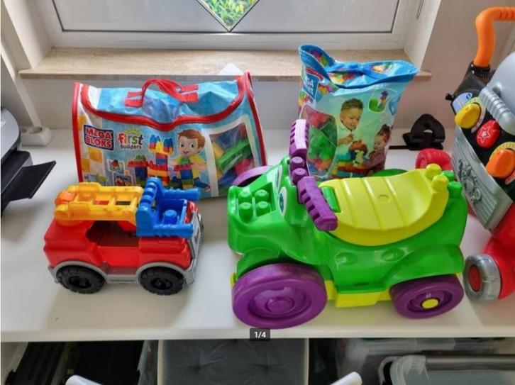 MegaBloks +250stuks, vrachtwagen en brandweer, Kinderen en Baby's, Speelgoed | Bouwstenen, Zo goed als nieuw, Megabloks, Ophalen of Verzenden