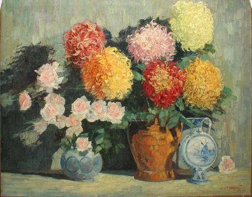 Jos Vandeput (1880-1940): Bloemenstilleven (112 x 92 cm), Antiek en Kunst, Kunst | Schilderijen | Klassiek, Ophalen