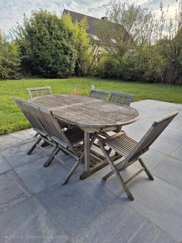 Tuinmeubelen voor 6 personen met ligstoel, Tuin en Terras, Tuinsets en Loungesets, Zo goed als nieuw, Ophalen