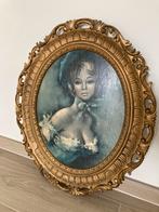 Antiek schilderij van dame in ovale kader, Antiquités & Art, Enlèvement ou Envoi