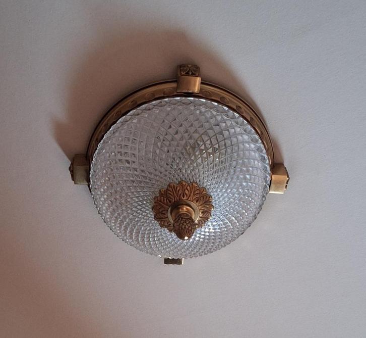 Klassieke plafonnière vintage, Huis en Inrichting, Lampen | Plafondlampen, Gebruikt, Glas, Metaal, Ophalen