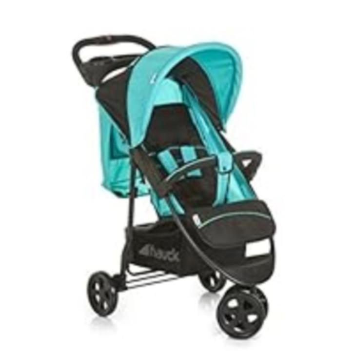 Buggy Hauck (turquoise/zwart)+ regenhoes, Kinderen en Baby's, Buggy's, Zo goed als nieuw, Overige merken, Regenhoes, Verstelbare rugleuning