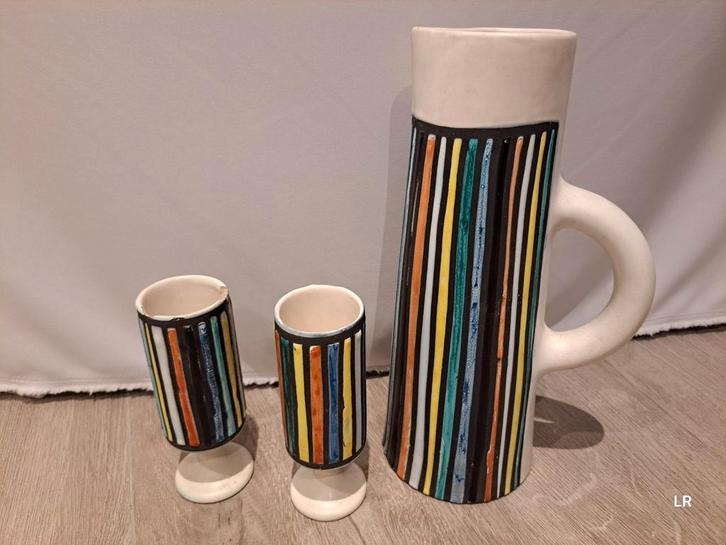 Roger Capron – Vallauris – Pichet + 2 gobelets – Céramique a, Antiek en Kunst, Antiek | Overige Antiek, Ophalen