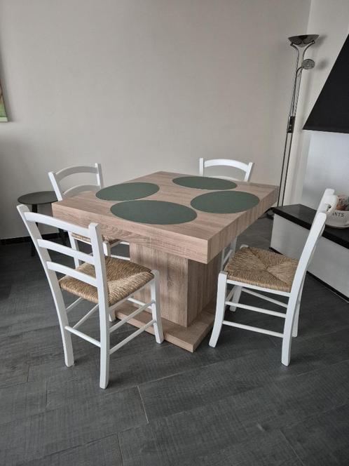 Set van 4 PAYSANNE stoelen - Massief beukenhout en rijststro, Huis en Inrichting, Stoelen, Zo goed als nieuw, Vier, Hout, Wit