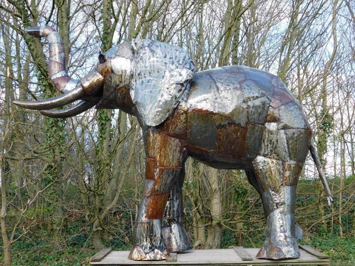 Olifant Jumbo XXL - 225 x 290 cm - Handgemaakt & Uniek, Tuin en Terras, Tuinbeelden, Metaal, Ophalen of Verzenden
