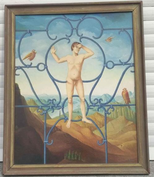 huile sur panneau cage doree signe carl prevot, Antiek en Kunst, Kunst | Schilderijen | Klassiek, Ophalen of Verzenden