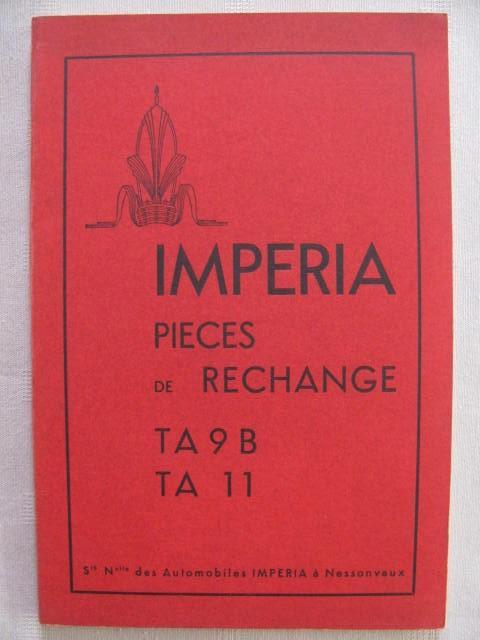 Imperia TA9B and TA11 parts list., Auto diversen, Handleidingen en Instructieboekjes, Ophalen of Verzenden