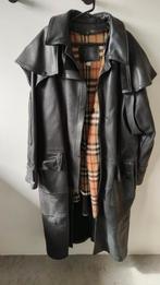 Zwarte, lange lederen jas, Kleding | Heren, Jassen | Winter, Ophalen, Zo goed als nieuw, Maat 52/54 (L), Zwart