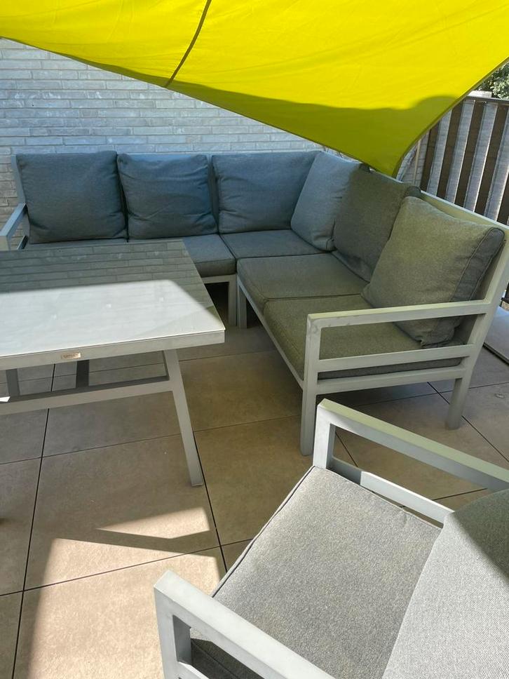 Grijs alu lounge-eet tuinset zg instap/zithoogte voor eten., Tuin en Terras, Tuinsets en Loungesets, Gebruikt, Loungeset, Aluminium