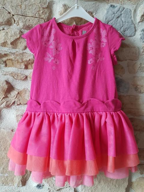 CATIMINI - Robe rose, froufrous - T.12 mois/74cm, Kinderen en Baby's, Babykleding | Maat 74, Gebruikt, Meisje, Jurkje of Rokje
