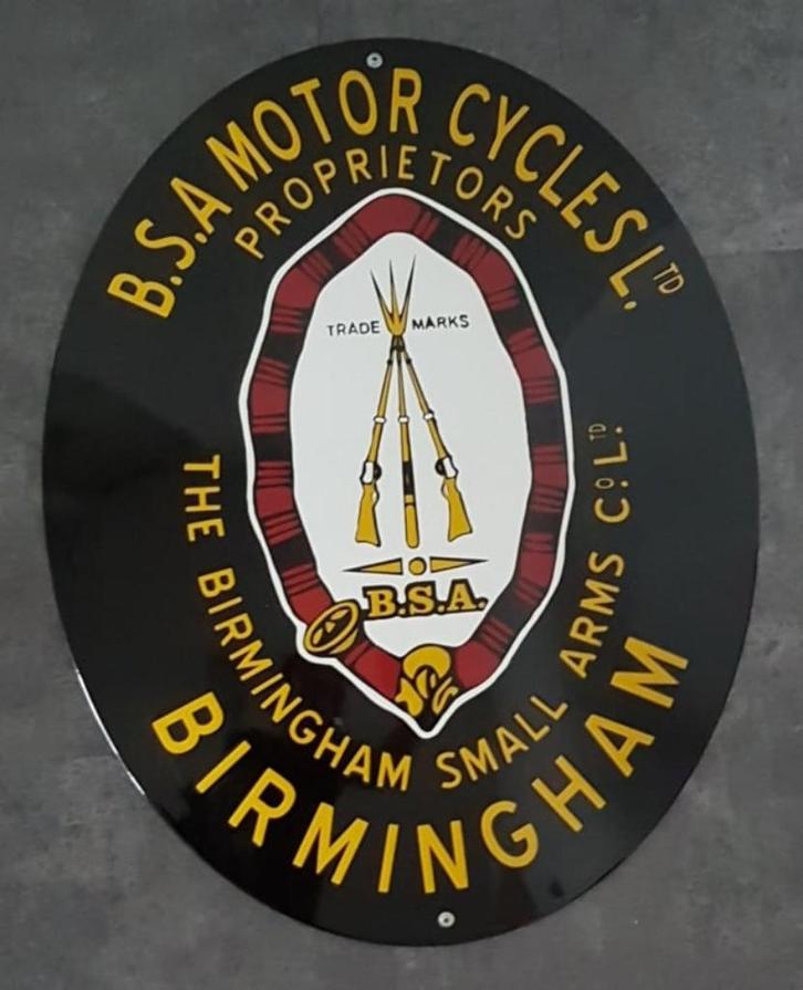 BSA motor cycles emaillen reclame decoratie bord showroom, Verzamelen, Merken en Reclamevoorwerpen, Zo goed als nieuw, Reclamebord