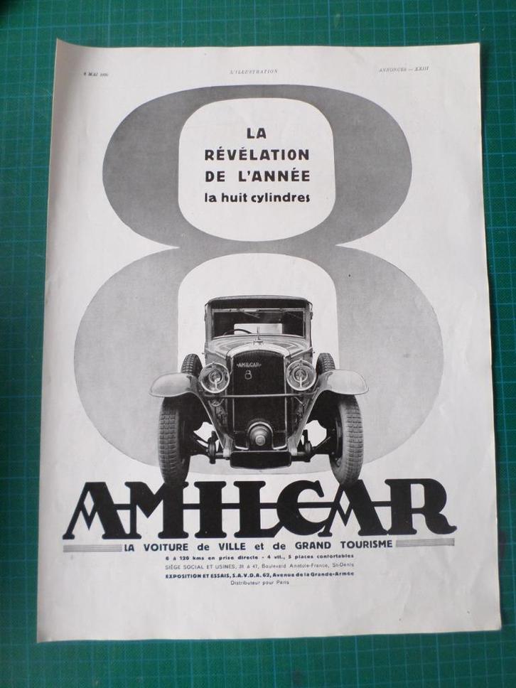 Amilcar - publicité papier - 1930, Verzamelen, Merken en Reclamevoorwerpen, Gebruikt, Overige typen, Ophalen of Verzenden