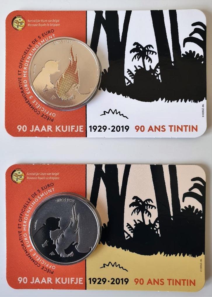 Belgie coincard 5 euro 2019 Kuifje in relief en kleur (set), Postzegels en Munten, Munten | België, Setje, Verzenden