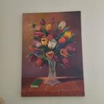 Groot schilderij, schilderij met tulpenboeket. Gesigneerd Gi, Ophalen of Verzenden