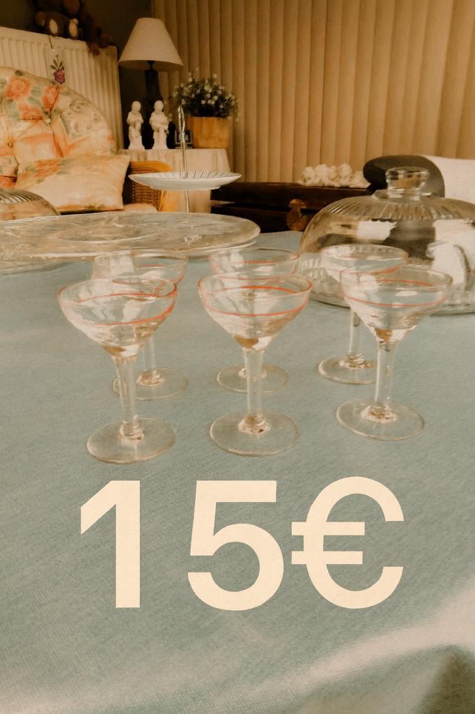 Set van 6 glazen met roze rand – elegant & nostalgisch., Antiek en Kunst, Antiek | Glaswerk en Kristal, Ophalen of Verzenden