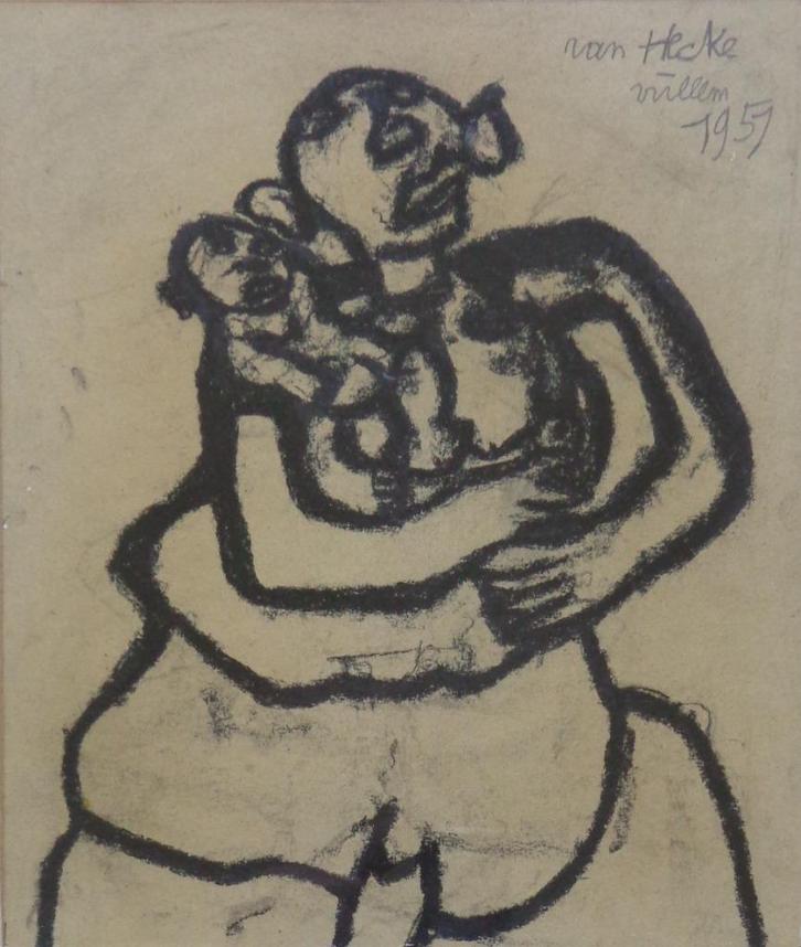 WILLEM VAN HECKE / MOEDERSCHAP / ORIGINEEL / 53x42cm / KADER, Antiek en Kunst, Kunst | Schilderijen | Modern, Ophalen of Verzenden