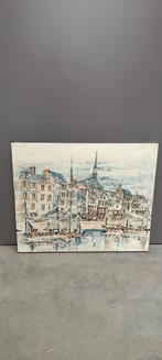 Schilderij op doek Honfleur 78 Frankrijk getekend Rinah, Antiek en Kunst, Ophalen of Verzenden