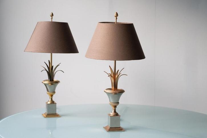 4 lampes palmier / maison boulanger, Huis en Inrichting, Lampen | Tafellampen, Gebruikt, 50 tot 75 cm, Hout, Metaal, Stof, Overige materialen