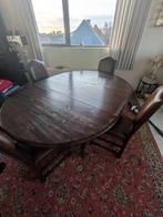 Table à manger ronde en bois massif (extensible) + 6 chaises, Antiquités & Art, Enlèvement