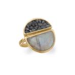14K goud verguld zilveren labradoriet diamantschilfers ring, Nieuw, Ophalen of Verzenden, 17 tot 18, Met edelsteen