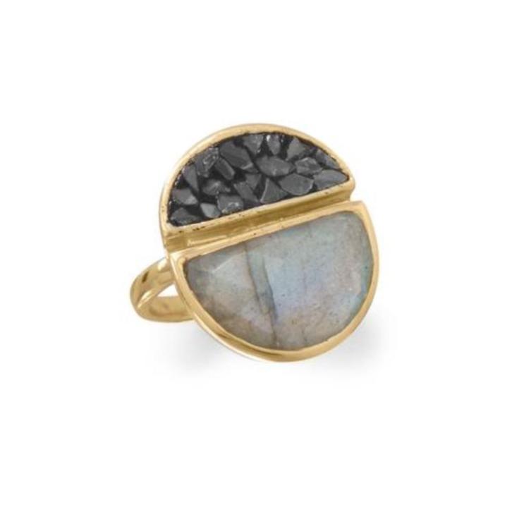 14K goud verguld zilveren labradoriet diamantschilfers ring, Handtassen en Accessoires, Ringen, Nieuw, Dame, 17 tot 18, Goud, Zilver