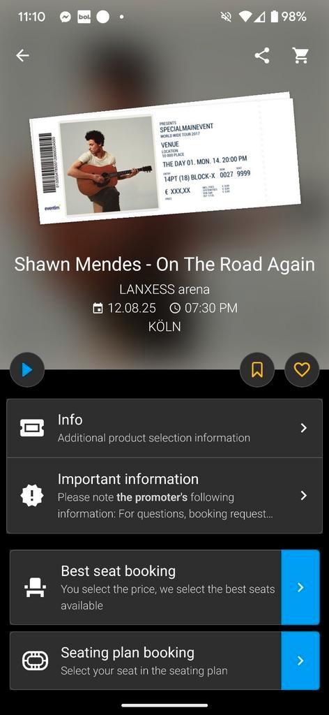 Shawn Mendes ticket concert VIP, Tickets en Kaartjes, Kortingen en Cadeaubonnen, Eén persoon, Overige typen, Arrangement