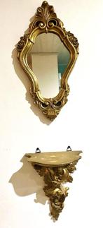 Magnifique ancien miroir doré avec sellette, Ophalen of Verzenden