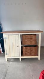 Witte houten kast met rieten manden, Ophalen, Gebruikt, 100 tot 150 cm, Minder dan 100 cm