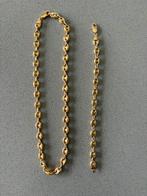 Goudkleurige ketting + armband, Handtassen en Accessoires, Kettingen, Ophalen of Verzenden, Zo goed als nieuw, Overige materialen