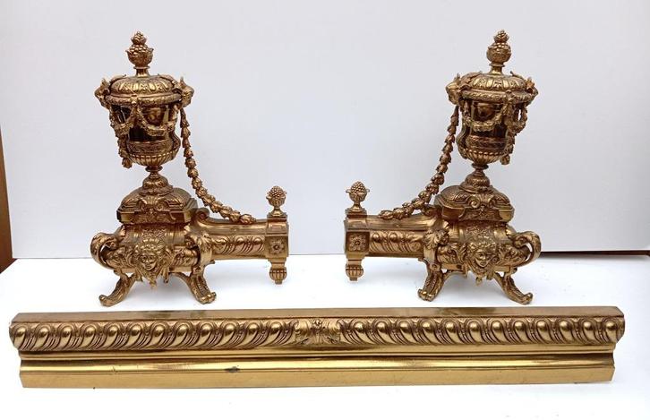 haardbokken vuurverguld brons beeld openhaard, Antiek en Kunst, Antiek | Brons en Koper, Brons, Ophalen of Verzenden