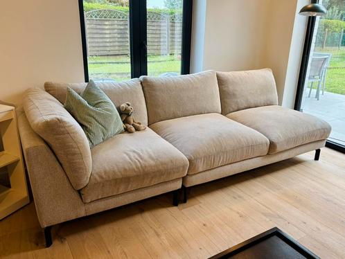 Mooie 3-zit zetel in beige stof, Huis en Inrichting, Zetels | Zetels, Gebruikt, Hoekbank, Driepersoons, 250 tot 300 cm, 75 tot 100 cm