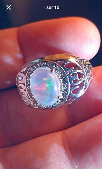 Verstelbare ring van sterling zilver met Ethiopisch opaal  beschikbaar voor biedingen