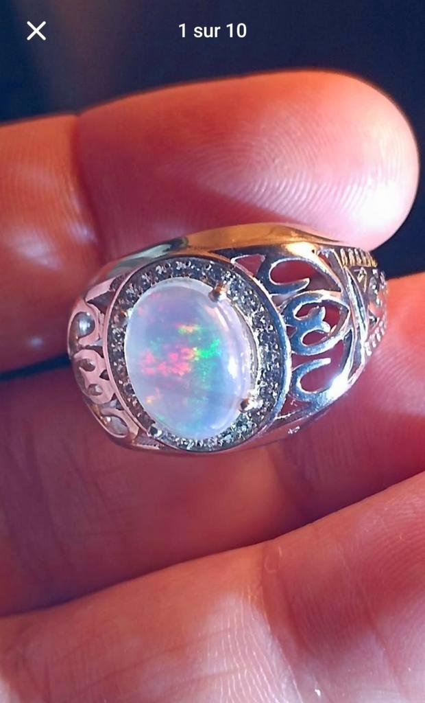 Verstelbare ring van sterling zilver met Ethiopisch opaal, Handtassen en Accessoires, Ringen, Nieuw, Dame of Heer, Zilver, Zilver