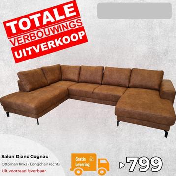 VN Salons cognac stof 304x198x148 NIEUW +Gratis Levering, Huis en Inrichting, Ophalen of Verzenden, Nieuw
