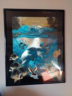 metalen kader met glas - dolfijnen en vissen in fluokleuren, Ophalen, 75 cm of meer, 50 tot 75 cm, Print