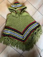 Poncho pure laine fait main capuche franges TB ét un défaut, Taille 42/44 (L), Vert, Porté, Artisanat