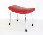 Sixties skai tabouret - Vintage voetbank - Retro  ottoman, Ophalen of Verzenden, Zo goed als nieuw, Metaal