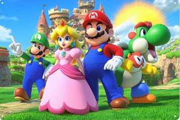 Metalen bord Mario Bros Luigi Peach Yoshi - retro vintage beschikbaar voor biedingen