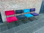 4 Ribstof Stoelen met Chrome Buisframe, Huis en Inrichting, Ophalen, Gebruikt, Blauw, Stof