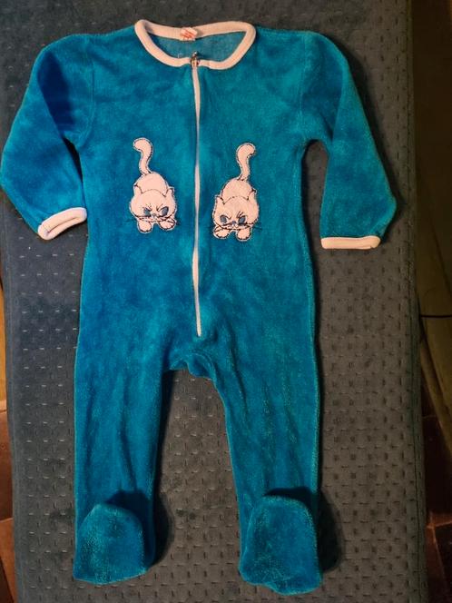 Felblauw kruippakje velours met rits retrostijl maat 68, Kinderen en Baby's, Babykleding | Maat 68, Zo goed als nieuw, Meisje