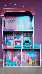 Houten poppenhuis met houten meubeltjes, Kinderen en Baby's, Ophalen, Poppenhuis