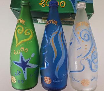 3 Millennium waterflessen van Perrier. beschikbaar voor biedingen