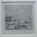 JAKOB SMITS / VROUW KRUIWAGEN / ZW-W ETS / 34x28cm / KADER, Antiek en Kunst, Ophalen of Verzenden