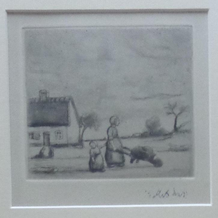 JAKOB SMITS / VROUW KRUIWAGEN / ZW-W ETS / 34x28cm / KADER, Antiek en Kunst, Kunst | Etsen en Gravures, Ophalen of Verzenden