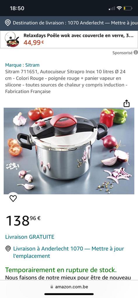 Autocuiseur Sitram en inox. 8litres, Maison & Meubles, Cuisine | Casseroles & Poêles, Comme neuf, Casserole ou Cocotte-minute