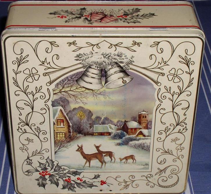 Blikken doos met kerst-illustratie Et. J. Schuybroek Hoboken, Verzamelen, Blikken, Gebruikt, Koek(jes), Ophalen of Verzenden