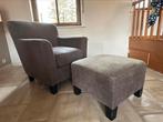 Fauteuil et pouf gris. à saisir !, Ophalen, Gebruikt
