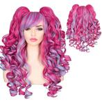 Multi color pruik lang haar met krullen + 2 staarten op klem, Verzenden, Nieuw, Pruik of Haarverlenging