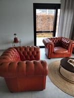 Vintage lederen rode éénzits look chesterfield, Huis en Inrichting, Ophalen