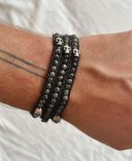 RARE bracelet pierres naturelles cuir argent SKULL, Ophalen, Met edelsteen, Leer, Zo goed als nieuw